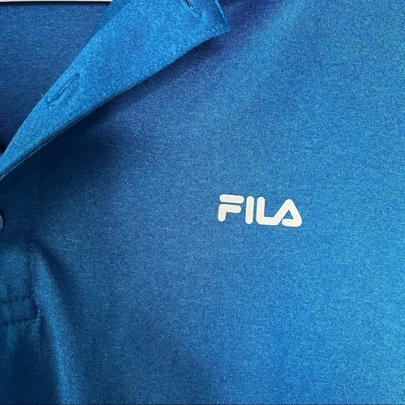 Fila Royal Blue Polo Shirt Size M Medium Partial Button Down Sweat Wicking. - Picture 3 of 6